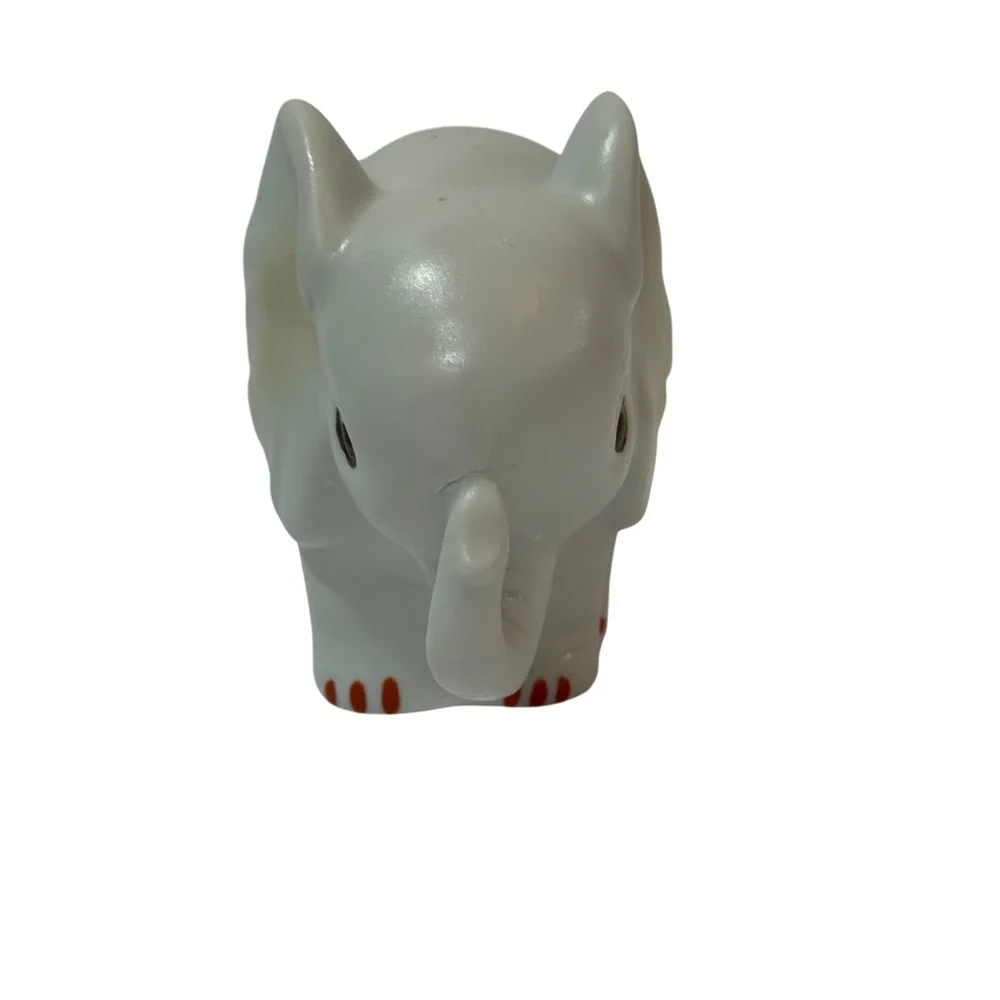 Whimsical Vintage White Bone China Baby Elephant Figurine Miniature Red Toenails